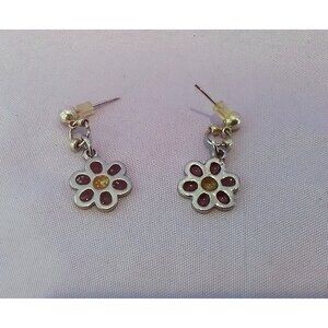 Vintage Floral Silver Tone Dangly Earrings
